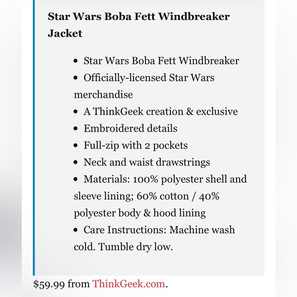 Star Wars think geek Boba Fett windbreaker - Picture 12 of 12